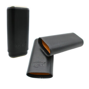 KINGSTAR GENUINE LEATHER CIGAR CASE WITH MATT FINISH METAL TOP & BOTTOM BLACK