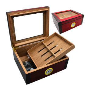 KINGSTAR GLASS TOP MATT FINISH HUMIDOR WITH WOOD TRAY