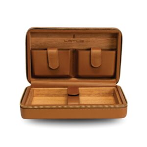 LOTUS MARCO BROWN LEATHER TRAVEL HUMIDOR CASE (5-STICK ZIPPERED CASE)